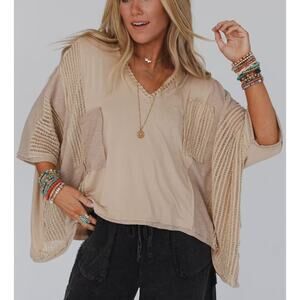 POL City Drifrter Oversized Neutral Tan Boho Top Size Small